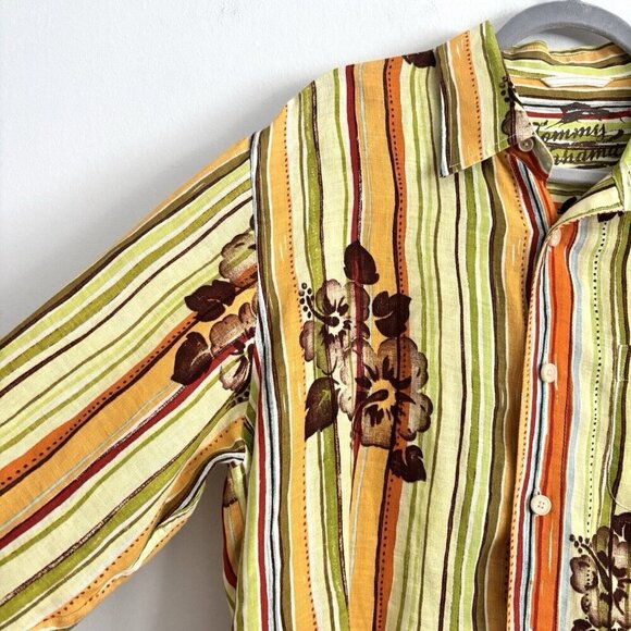 Tommy Bahama Relax Long Sleeve Green Yellow Linen Button Down Shirt Men’s Medium - Picture 6 of 11